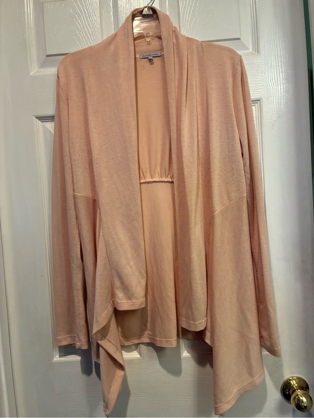 Charlotte Russe Blush Peach Open-Front Draped Cardigan